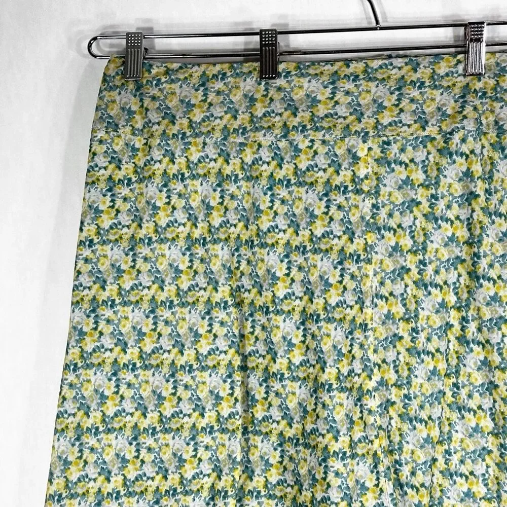 Talbots Plus Size 16W Skirt Floral Lined Zip Green Yellow Knee Length‎ 1045